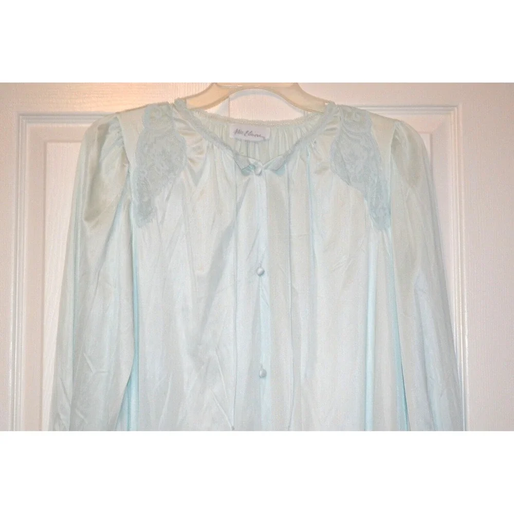 MISS ELAINE Blue Satin Nylon Lounge‎ Robe Womens Small Long Sleeve